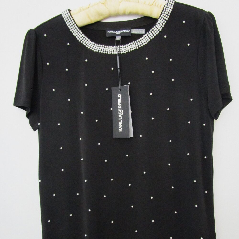 Black Knit Top Chanel Paris with Pearl Trim